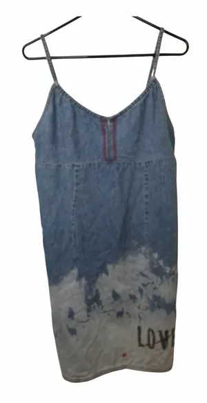 American Eagle Outfitters Blue Denim Slip Dress with 'Love' Detail thumbnail 1