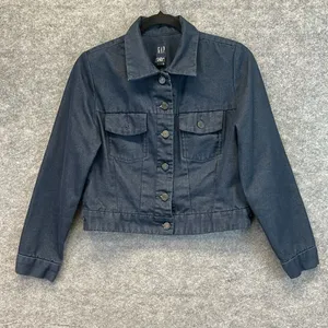 GAP‎ Jean Jacket Women's Small Indigo Denim Cotton Button Front Dark Wash Blue thumbnail 3