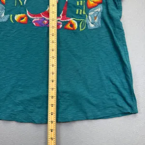 Soft Surroundings Love Embroidered Organic Cotton Tee Short Sleeve Teal L‎ NWOT thumbnail 4