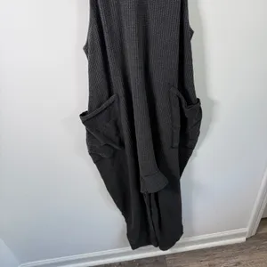 Free People FP One Thermal Waffle Knit Jumpsuit Grey Slouchy Harem Pockets Small thumbnail 6