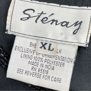 Stenay Vintage Sequin‎ Beaded Silk Blouse Black Multi XL thumbnail 10