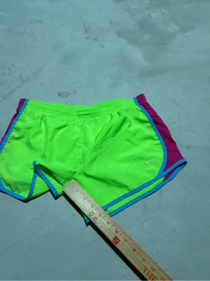 Nike Women's Neon Yellow-Green Running Shorts with Pink & Teal Trim large thumbnail 3