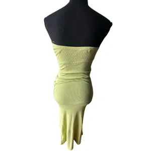 See You Monday Strapless Ribbed Lime Green Bodycon Dress thumbnail 4