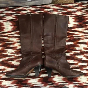 Frye Brown Leather Tall Knee High Buckles Harness Western Boho Cowgirl Boots Goth #Equestrian #Medieval #Whimsygoth #cottagecore Sz 9M Measurement in pics thumbnail 2