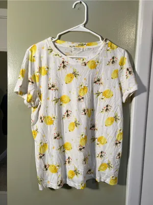 Meadow Rue Anthropologie Women’s Size Medium Crewneck T-Shirt White Lemon Print thumbnail 4