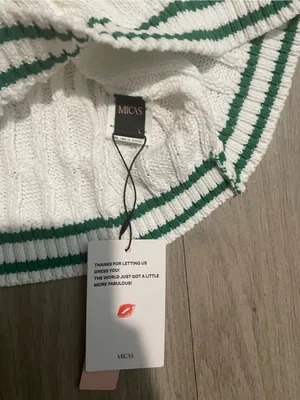 White Cable Knit Tube Skirt with Green Stripe thumbnail 2
