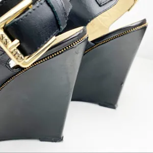 GUESS Jasminn Leather Upper Black Open Toe Wedge Sandals 8.5 Wedding Brunch thumbnail 4
