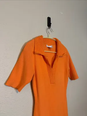 Caroline Constas Vibrant‎ Orange Knit Maxi Dress With Collar Size Large thumbnail 3