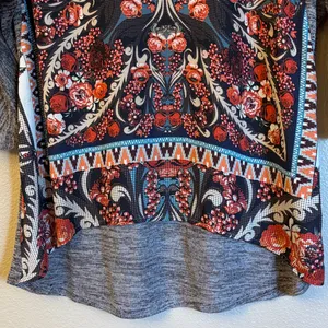 Live and Let Live Large Boho Gray Brown Rust Floral High Low Tunic Blouse thumbnail 4