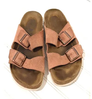 Birkenstock Arizona Suede Leather Sandals Pink Clay Two Strap Slides Womens 40 thumbnail 1