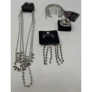 Paparazzi Necklace Bracelet Ring Two Sets of Earrings Silver and Rhinestones thumbnail 2