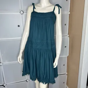 Anthropologie Floreat Senna Fringe Teal Dress Size Small thumbnail 3