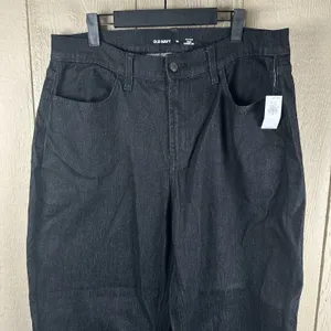 NEW Old Navy High Rise Wow Barrel Leg Jeans Womens 14 Dark Blue Black Wash 2025 thumbnail 2