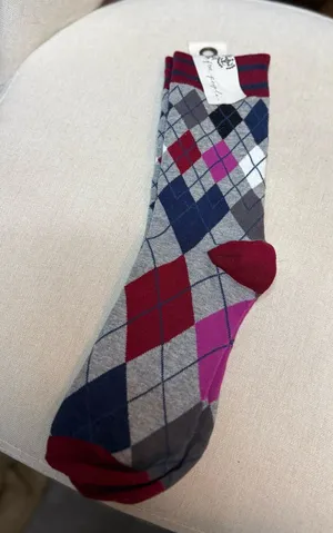 Free People NWT Argyle Pattern Crew Socks - Red, Blue, Pink thumbnail 1