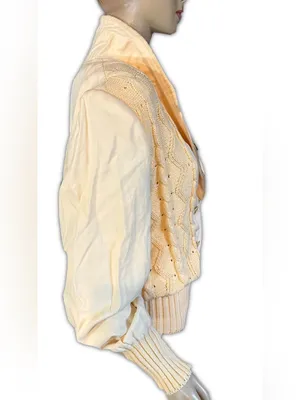 Side Effects Vintage 1990'S Yellow Cream Embroidered V Neck Pullover Sweater (M) thumbnail 4