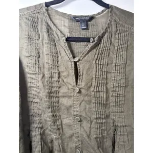 Banana Republic Top Olive Green Ramie Pintuck Pleated Button Down Earthy Small thumbnail 3