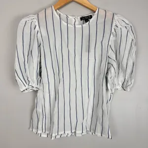 J.CREW Puff Sleeve Top Sheer Gauze Nautical Stripe Small NWT Coastal Prep Vacay thumbnail 5