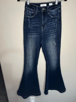 Kancan Ultra High Rise Super Flare Diana Distressed Denim‎ Jeans thumbnail 5