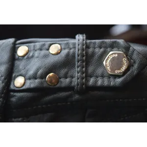 Coffee shop Womens Black Quilted Moto Jacket Studded Shoulder Zip‎ Up thumbnail 4