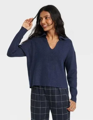 AND Navy Cozy Knit Polo Collar Pullover Sweater thumbnail 1