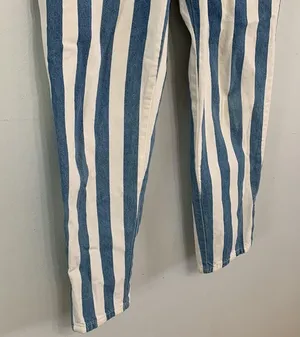 Vintage 90s Sasson Blue White Vertical Striped High Waisted Mom Jeans Size 7 thumbnail 4