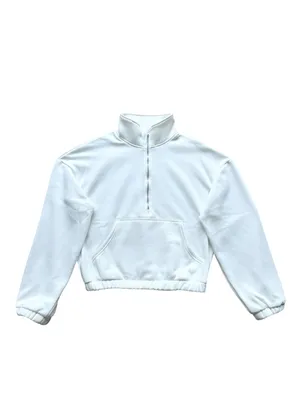 🔃White Drop Shoulder Zip Half Crop Sweatshirt thumbnail 3