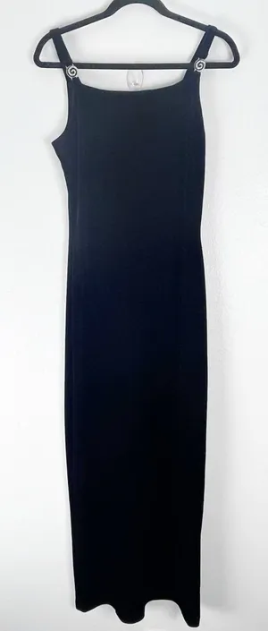 JESSICA MCCLINTOCK GUNNE SAX Black Velvet Back Zipper Jeweled Straps Dress 9/10 thumbnail 1