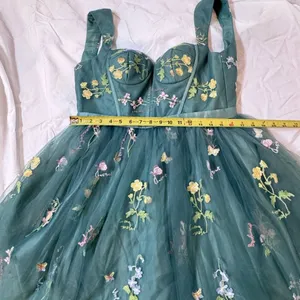 Green Embroidered Tulle Corset Mini Dress 12 Fairycore Prom Homecoming Formal thumbnail 14