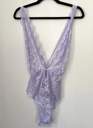 Dreamgirl Purple Lace Lingerie Bodysuit Sheer ~ Size Large thumbnail 1
