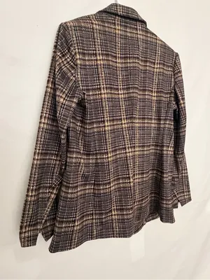 Anne Klein Women Plaid Single Button Knit Blazer Faux Leather Trim Size M(A899) thumbnail 11