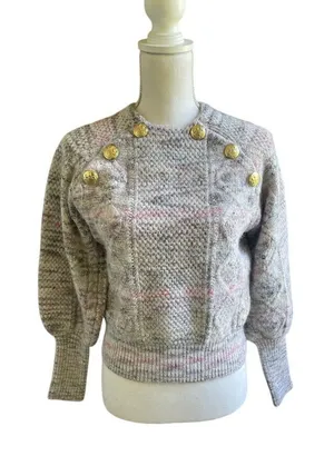 Veronica Beard Adelaide Crew Neck Full Sleeve Sweater S Merino wool/ Alpaca Gray thumbnail 1