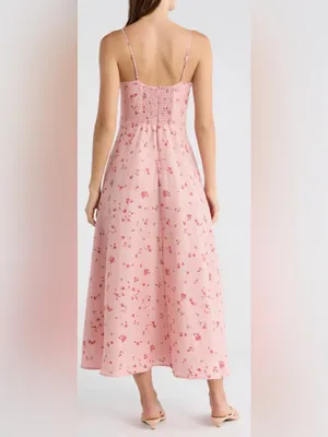 NEW Reformation Monette Noelia floral Linen Pink Maxi Dress sz 12 thumbnail 4