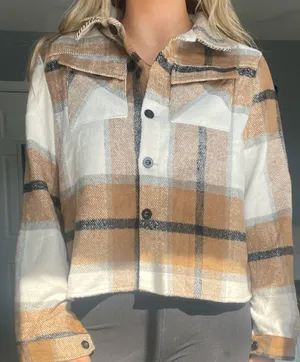 Cropped plaid button up jacket/shirt Brown Size M thumbnail 1