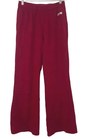 PINK Victoria's Secret Red Wide Leg Sweatpants I Heart U Heart Patch Small thumbnail 1