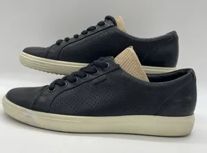 ECCO Womens Size 7 Shoes Black Soft‎ Perforated Leather Low Top Lace Up Sneakers thumbnail 1