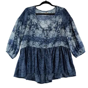 Anthropologie Ecote M Medium Peasant‎ Top Flowy Floral Print Blouse Oversized thumbnail 1