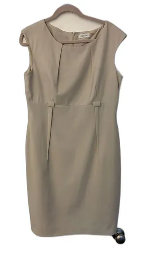 Calvin Klein Beige Pleated Neck Sheath Dress 14 Workwear Office Business Casual thumbnail 1