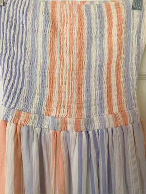 Miss Avenue Striped Strapless Maxi Dress in Peach & Light Blue thumbnail 4