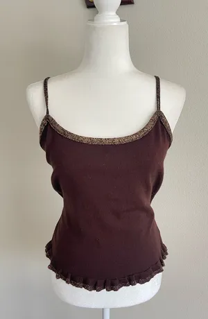 Brown Ribbed Camisole with Metallic Trim Size L thumbnail 1