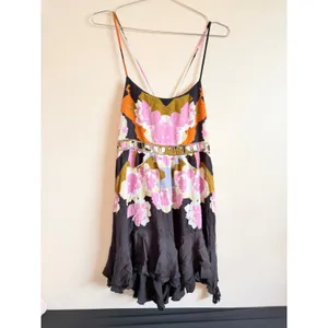Free People Mini Dress Womens‎ Small Black Pink Floral Mirror Boho Festival thumbnail 8