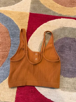 Aerie Ribbed Snap Front Seamless Very Crop Tank Top Henley Burnt Orange Medium thumbnail 3