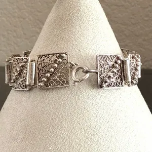 Vintage Silver Tone Filigree Panel Link Bracelet thumbnail 4