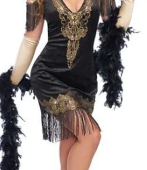 Spirit S/M Halloween Costume Fringe Red Black Flapper Dress w Beaded Frunge thumbnail 9