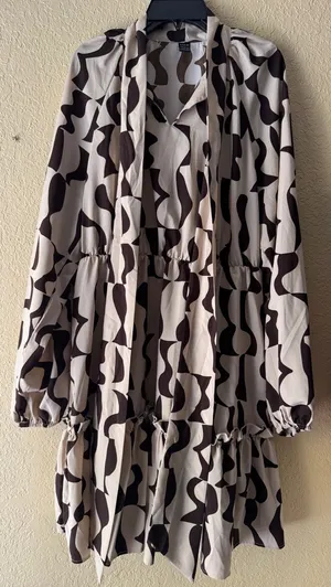 SHEIN Brown and Cream Long Sleeve Dress thumbnail 1