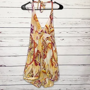 Wet Seal Yellow & Orange Paisley Halter Summer Festival Romper with Pockets Size Medium thumbnail 3