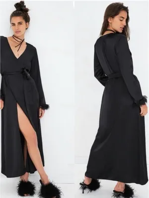 For love and lemons black satin robe thumbnail 4