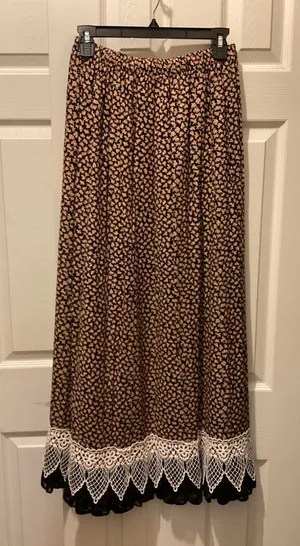 Women's Brown Floral Maxi Skirt with Lace Trim thumbnail 1