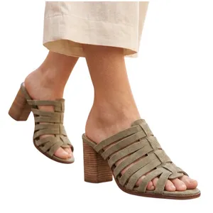 Crevo Hazelle Sage Green Suede Strappy Block Heel Mules Sandals Size 7.5‎ NEW thumbnail 1