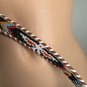 Womans Indian Hand Beaded Leather Belt Adjustable Bird Colorful thumbnail 12