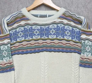 Vintage Fair Isle Sweater Womens XL Cream Nordic Grandpacore Cabin Cottagecore thumbnail 1